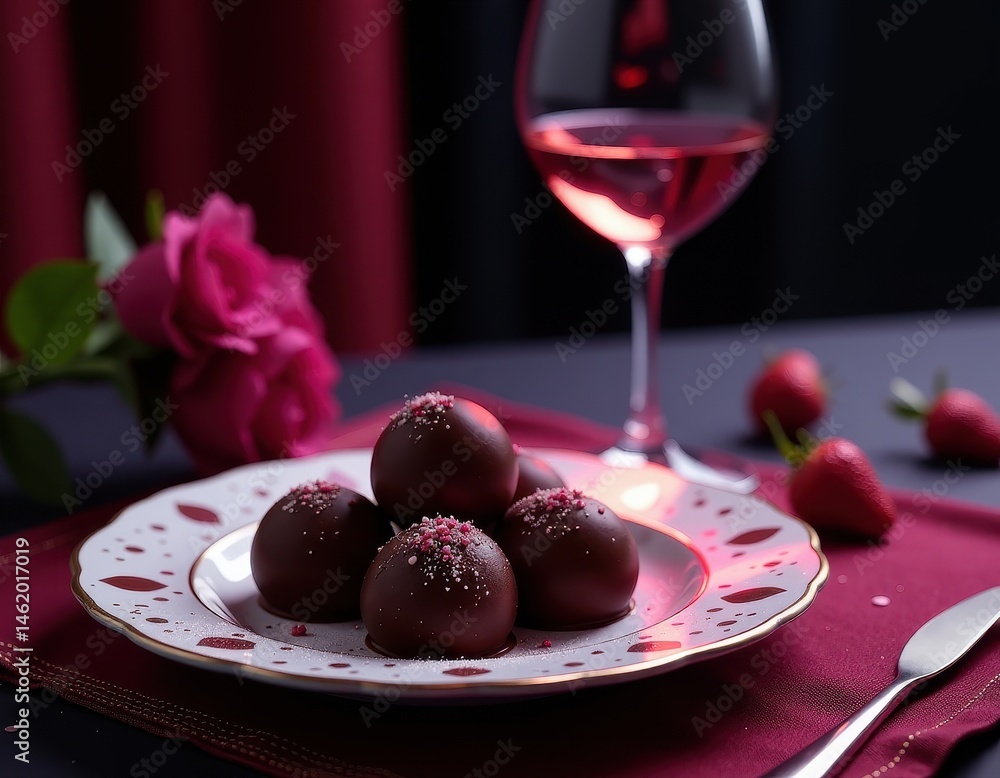 Romantic Chocolate Truffles with Rose and Wine