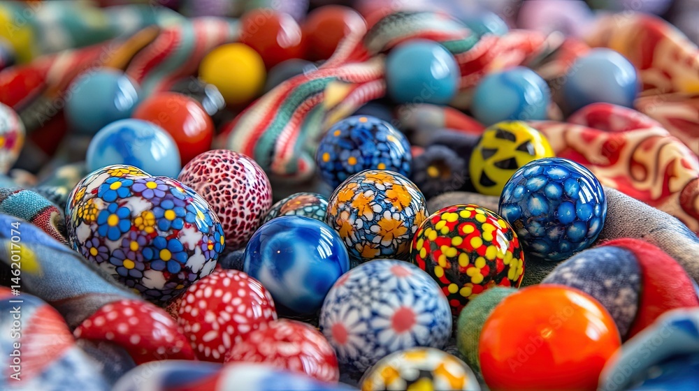 Fototapeta premium Colorful Handcrafted Decorative Marbles in a Textured Background