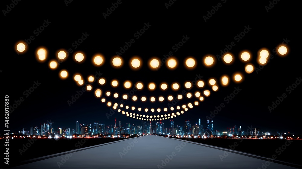 Fototapeta premium Night Cityscape Festive Lights Road to Success.