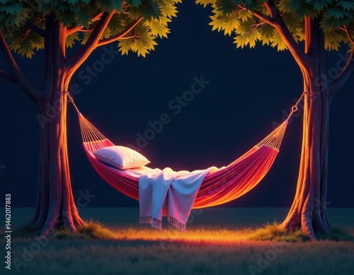 Obraz na płótnie Serene Night Hammock Under Trees Relaxing Outdoor Scene. w salonie