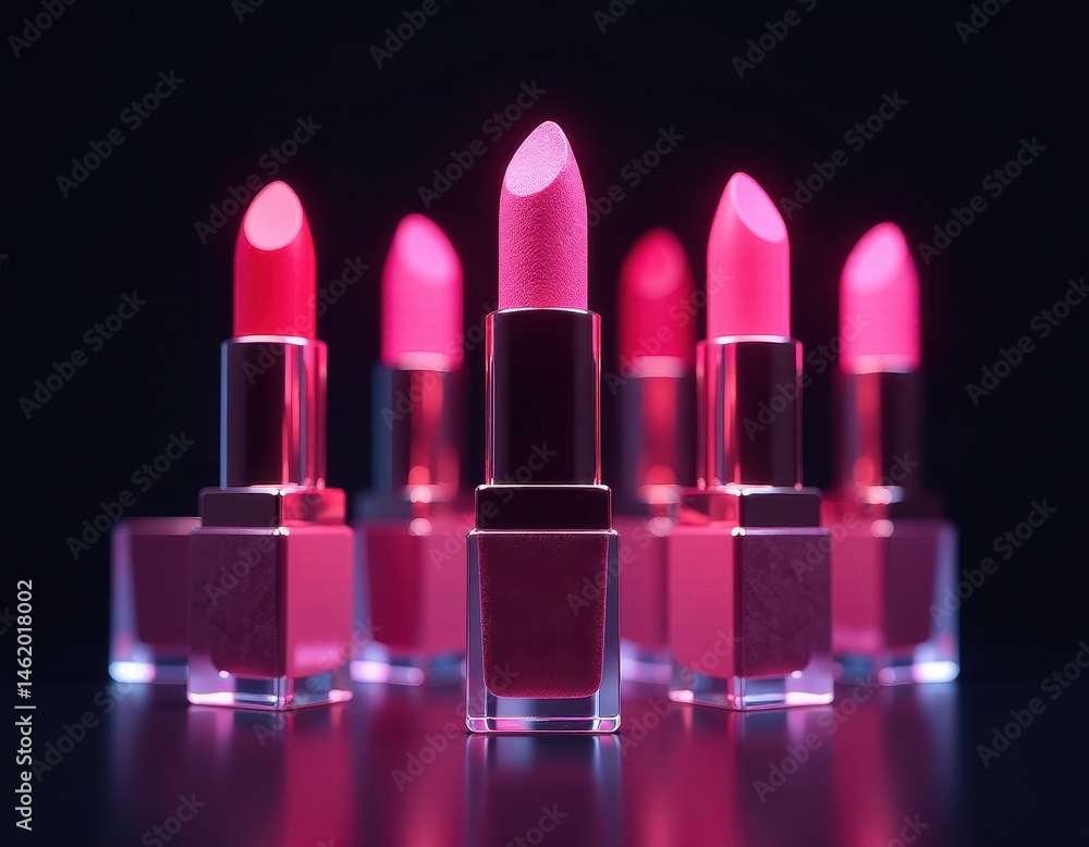 Pink Lipstick Tubes in Neon Light - Beauty Product Photography