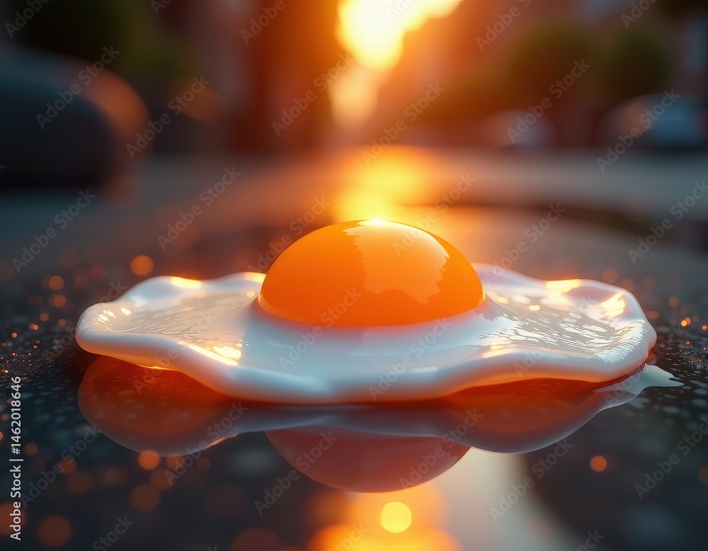 Sunrise Fried Egg on Reflective Surface Delicious Breakfast Concept