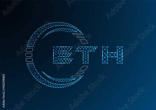 ETH low poly letter logo vector design. ETH lower poly logo design. Low poly logo.