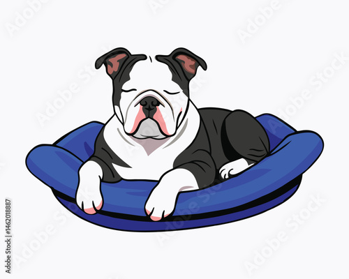 relaxing bulldog on a pillow