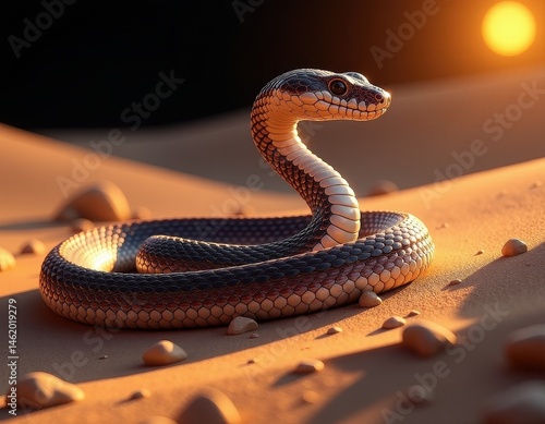 Obraz na płótnie Majestic Cobra in Desert Sunset - Wildlife Photography w salonie