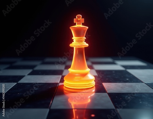 Obraz na płótnie Glowing Chess King Piece on Marble Board - Strategy, Leadership, Success Concept. w salonie