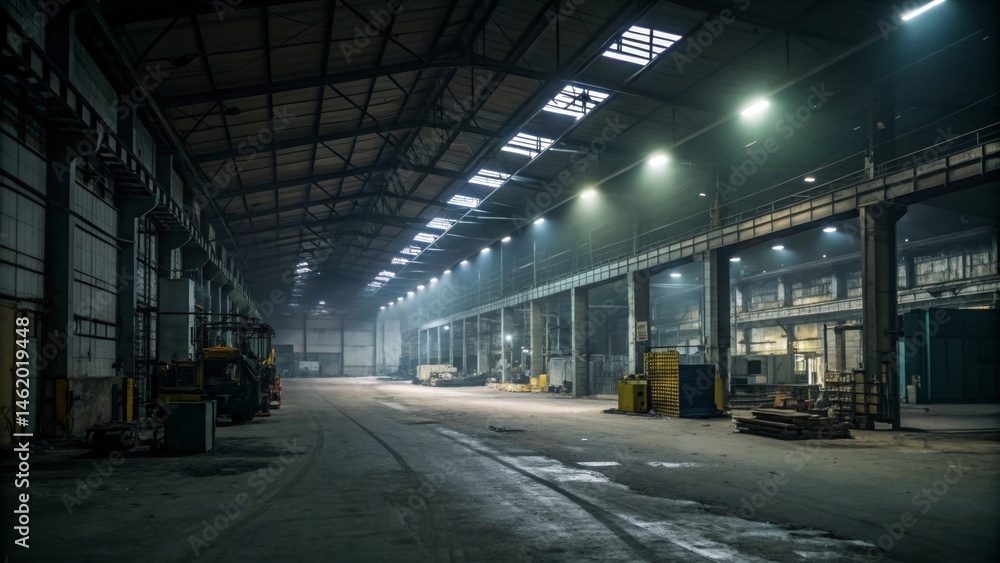Lonely late shift at an empty industrial site under cold fluorescent lights capturing the atmosphere of isolation and desolation Lonely late shift at an empty industrial site under cold fluorescent lights capturing the atmosphere of isolation and desolation