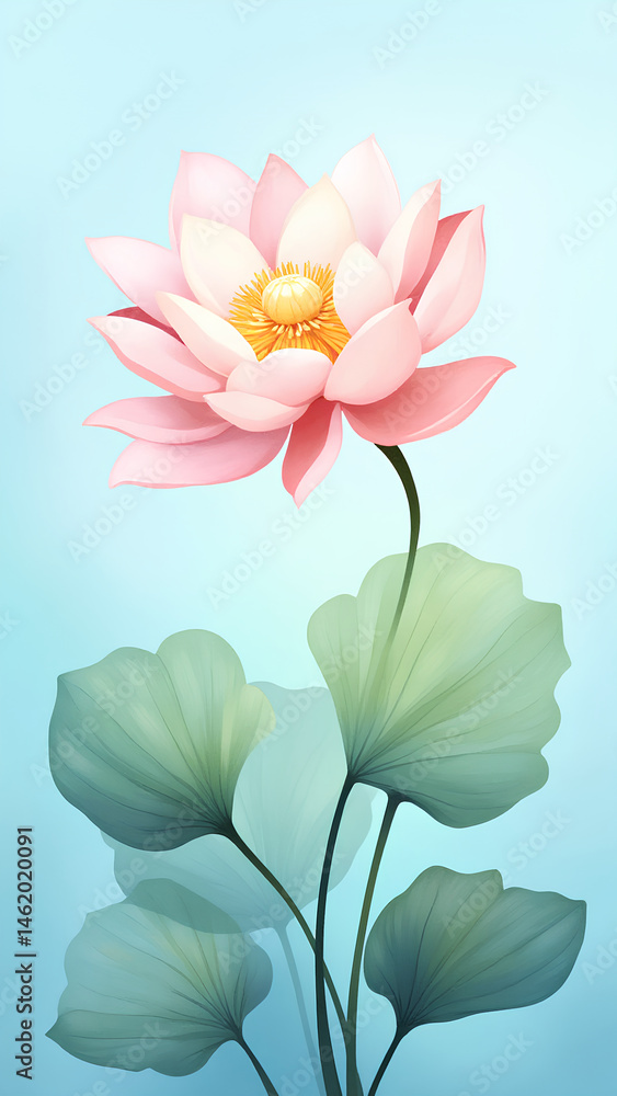 Fototapeta premium Pink Lotus Flower on Blue Background