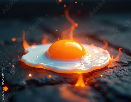 Obraz na płótnie Flaming Fried Egg - Surreal Food Photography w salonie