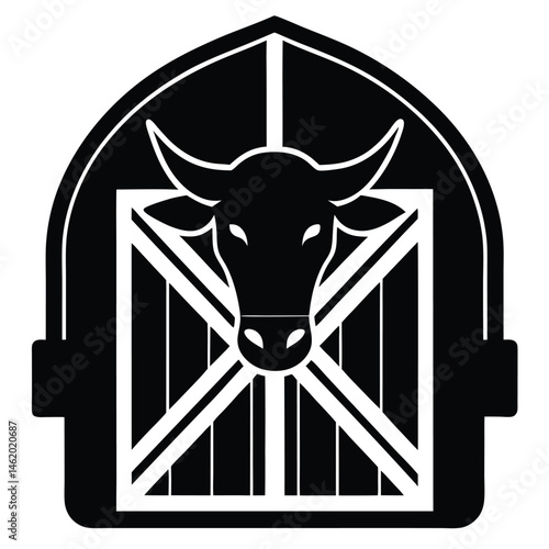 Cattle Barn Icon Black and White Farm Animal Silhouette