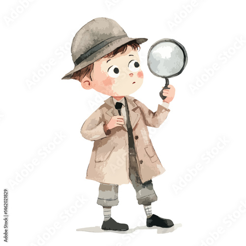 watercolor illustration of boy Detective clipart isolated