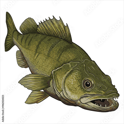Green Largemouth Bass Vector Illustration – Realistic Angled View