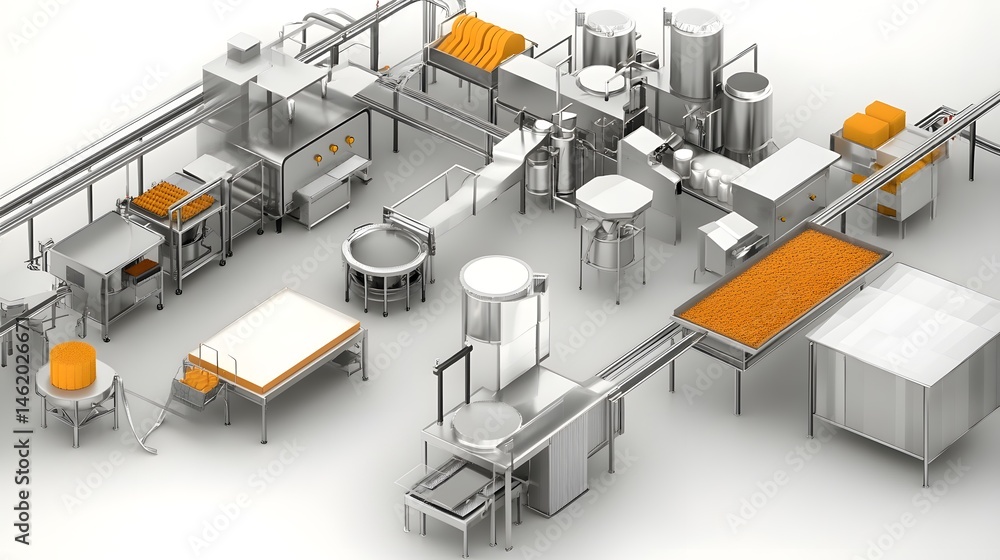 Fototapeta premium Industrial food processing facility layout design.