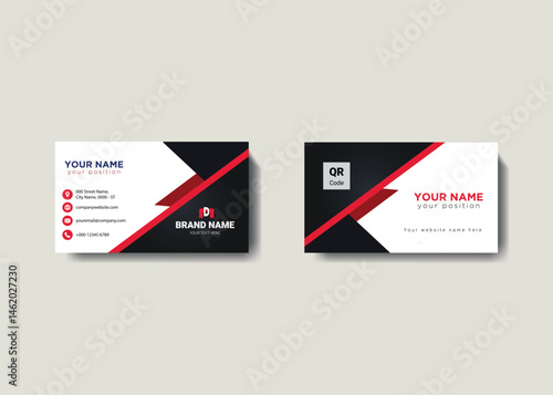  Clean professional business card template, visiting card, business card template, Professional Business Card Design with Blue and Black Accents.