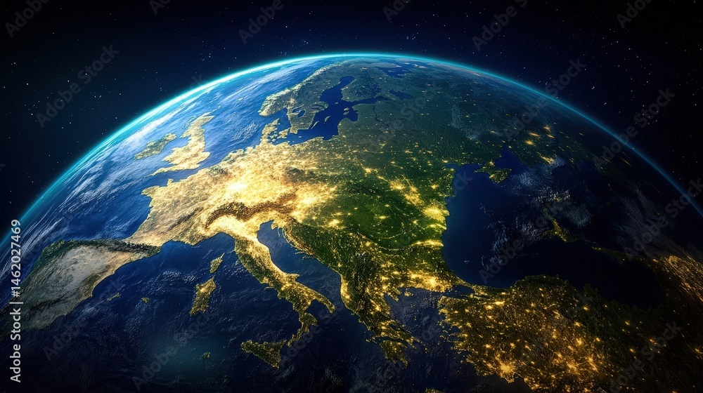 A Stunning View of Earth from Space: Illuminated Cities of Europe at Night A Stunning View of Earth from Space: Illuminated Cities of Europe at Night