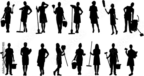 sihouette of a Household Cleaning Work Assistant 