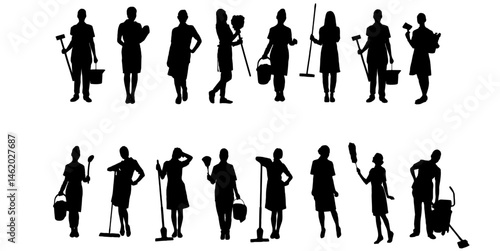 vector silhouette of a Household Cleaning Work Assistant 
