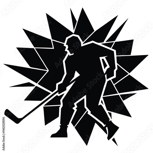 Powerful Hockey Player Silhouette Action Sports Graphic