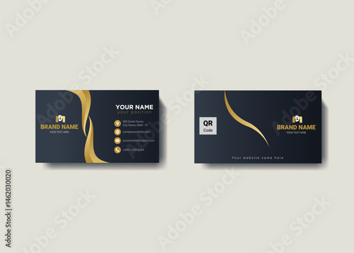  Clean professional business card template, visiting card, business card template, Professional Business Card Design with Blue and Black Accents.