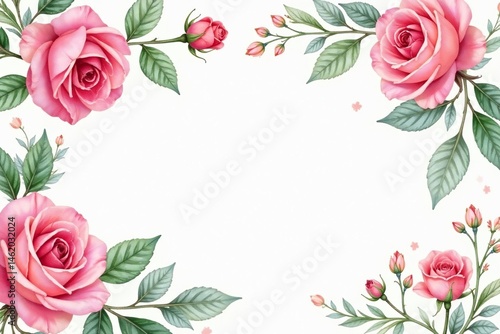 Delicate watercolor roses & leaves, soft pastel hues, illustration, repeat, pretty