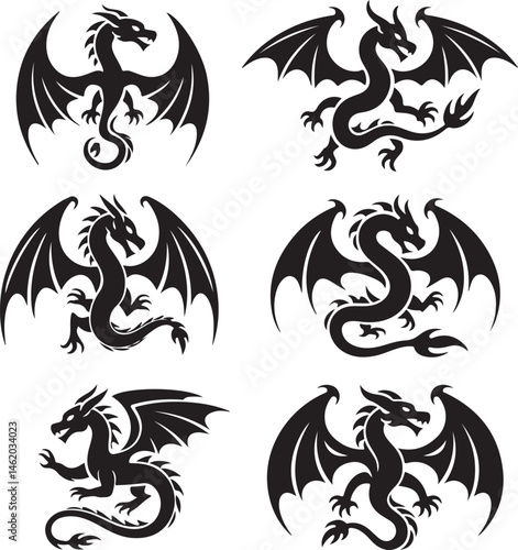 "Dragon Silhouette SVG – Fantasy Tribal Beast Clipart for DIY Crafts & Tattoos"

"Flying Dragon Outline – Mythical Creature Art for Shirts, Prints, and Logos"

"Black Dragon Silhouette PNG – Gothic Ve