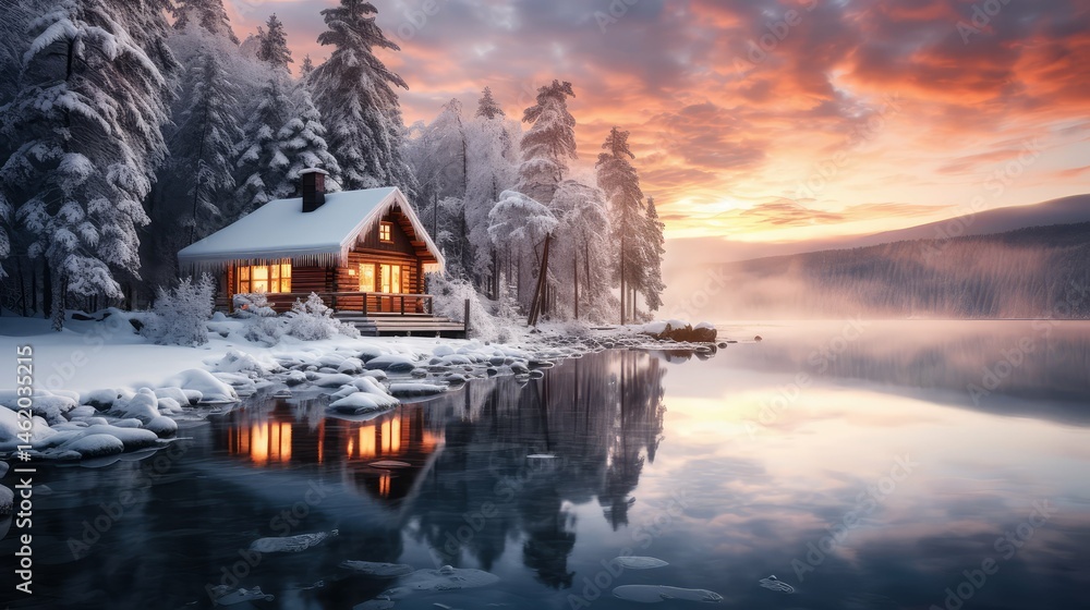 Fototapeta premium lake scandinavian winter