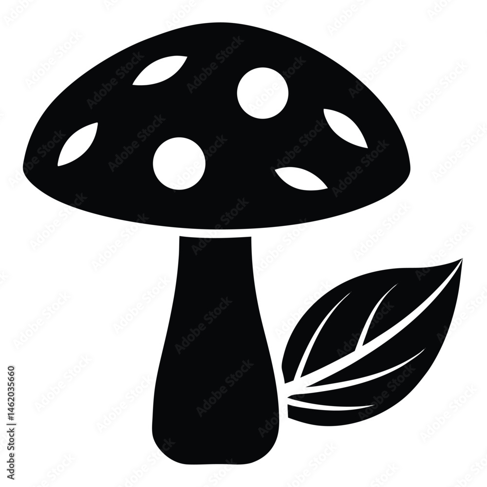 Silhouette of Mushroom and Leaf Nature Icon Silhouette of Mushroom and Leaf Nature Icon