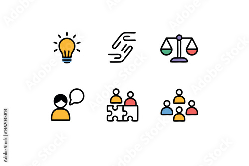 Six Business Icons on White Background