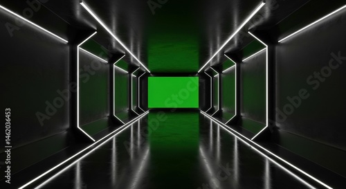Futuristic Tunnel with Green Screen