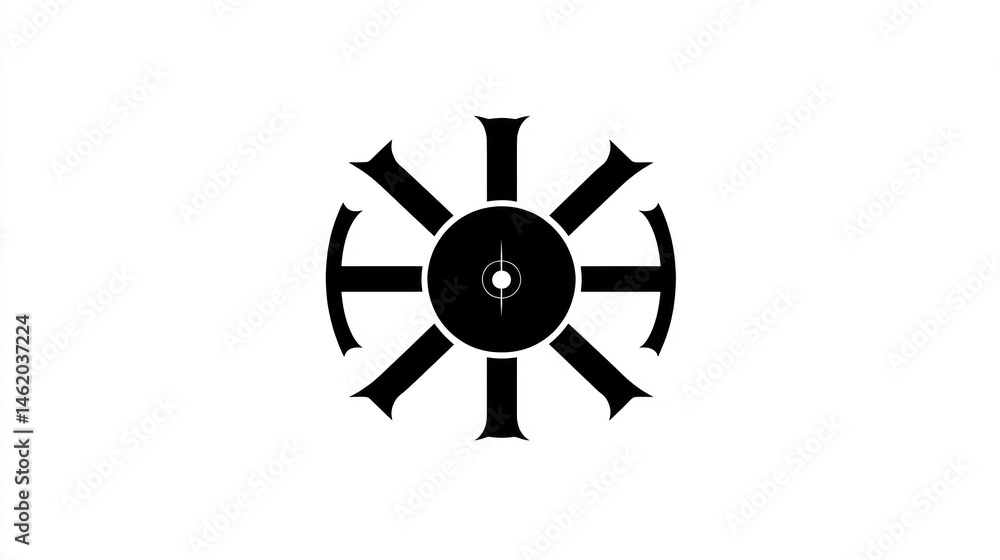 Obraz premium Simple wheel icon in black and white, possible symbol for transportation