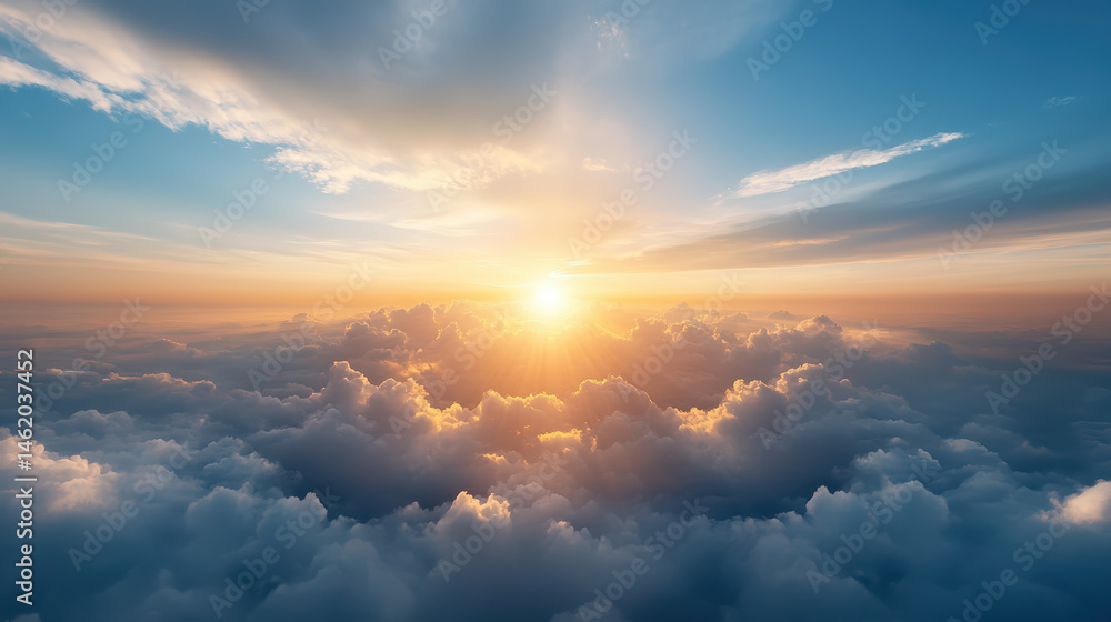 Breathtaking sunrise illuminating fluffy clouds with warm light and vibrant colors Breathtaking sunrise illuminating fluffy clouds with warm light and vibrant colors