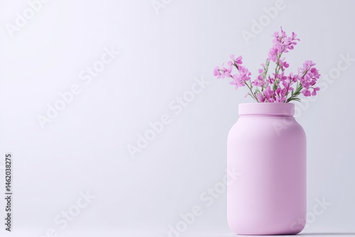 Wallpaper Mural Pink vase with delicate purple flowers on a white background.  A simple and elegant floral arrangement Torontodigital.ca