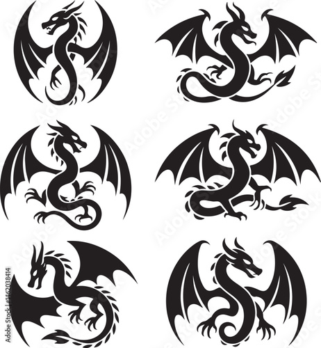 "Dragon Silhouette SVG – Fantasy Tribal Beast Clipart for DIY Crafts & Tattoos"

"Flying Dragon Outline – Mythical Creature Art for Shirts, Prints, and Logos"

"Black Dragon Silhouette PNG – Gothic Ve