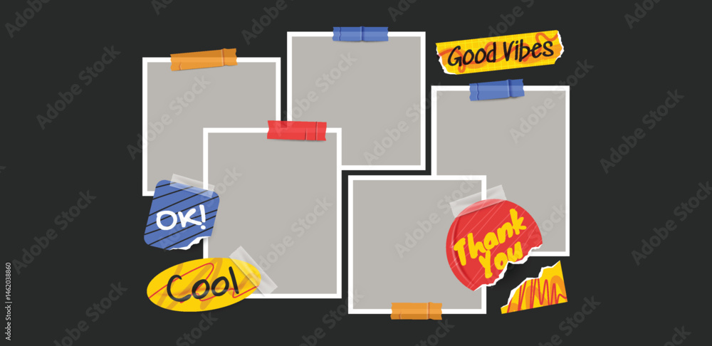 Frame photo template with scrapbook stickers y2k element for gen z and millenials