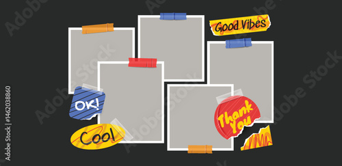 Frame photo template with scrapbook stickers y2k element for gen z and millenials