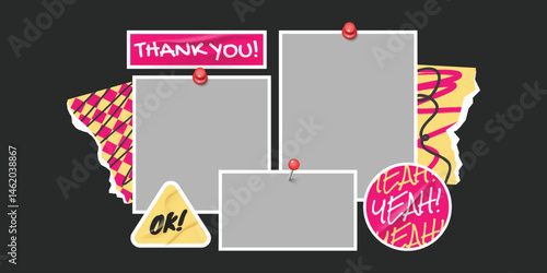 Frame photo template with scrapbook stickers y2k element for gen z and millenials