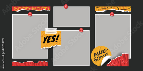Frame photo template with scrapbook stickers y2k element for gen z and millenials