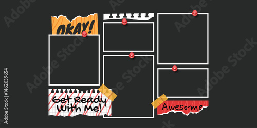 Frame photo template with scrapbook stickers y2k element for gen z and millenials