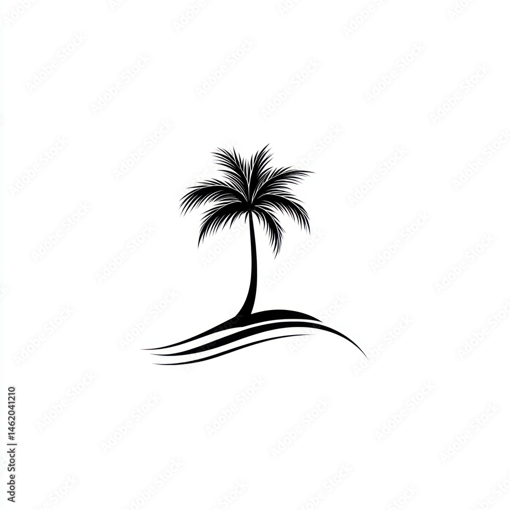 Naklejka premium Palm Tree on Beach, Island Getaway A simple beach logo for summer vacation