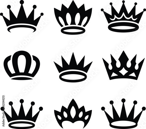 Royal Crown Silhouette Set | King & Queen Vector Icons Elegant Crown Silhouettes | Royalty Emblem Designs