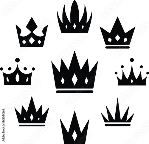 Royal Crown Silhouette Set | King & Queen Vector Icons Elegant Crown Silhouettes | Royalty Emblem Designs