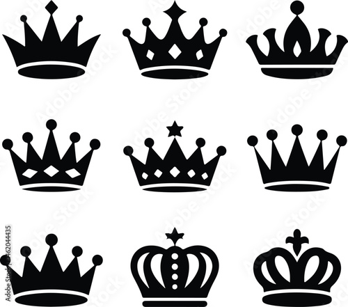 Royal Crown Silhouette Set | King & Queen Vector Icons Elegant Crown Silhouettes | Royalty Emblem Designs