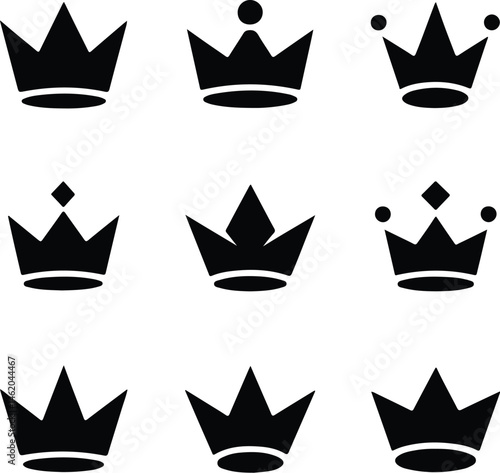 Royal Crown Silhouette Set | King & Queen Vector Icons Elegant Crown Silhouettes | Royalty Emblem Designs