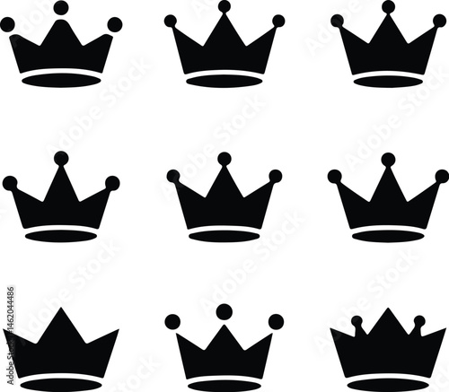 Royal Crown Silhouette Set | King & Queen Vector Icons Elegant Crown Silhouettes | Royalty Emblem Designs
