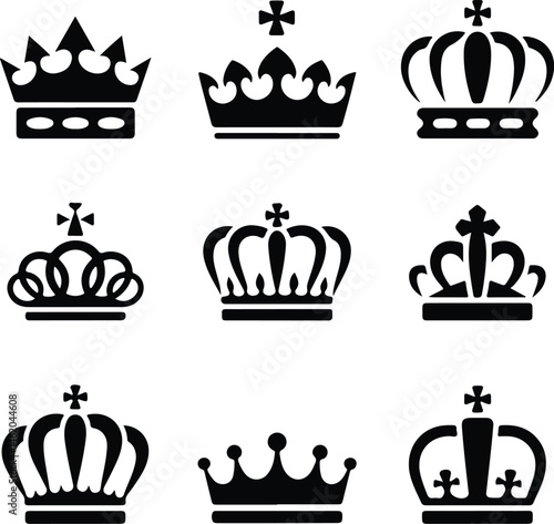 Royal Crown Silhouette Set | King & Queen Vector Icons Elegant Crown Silhouettes | Royalty Emblem Designs