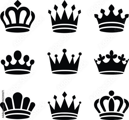 Royal Crown Silhouette Set | King & Queen Vector Icons Elegant Crown Silhouettes | Royalty Emblem Designs
