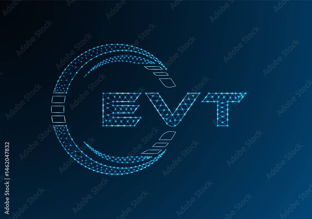 Obraz premium EVT low poly letter logo vector design. EVT lower poly logo design. Low poly logo.
