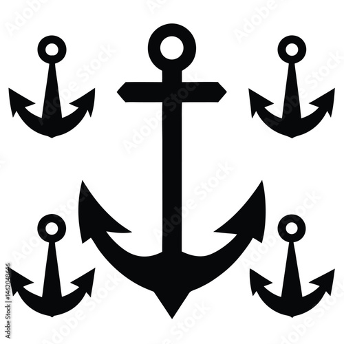 Nautical Anchor Graphic Design Set of Six Anchors