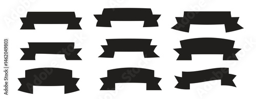 black Ribbon Banner Set – Blank Vector Labels for Decoration and Design