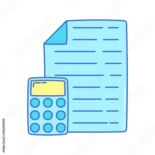 Calculator Doodle style, basic calculator and document, perfect for accounting, budget tracking, and financial service design.